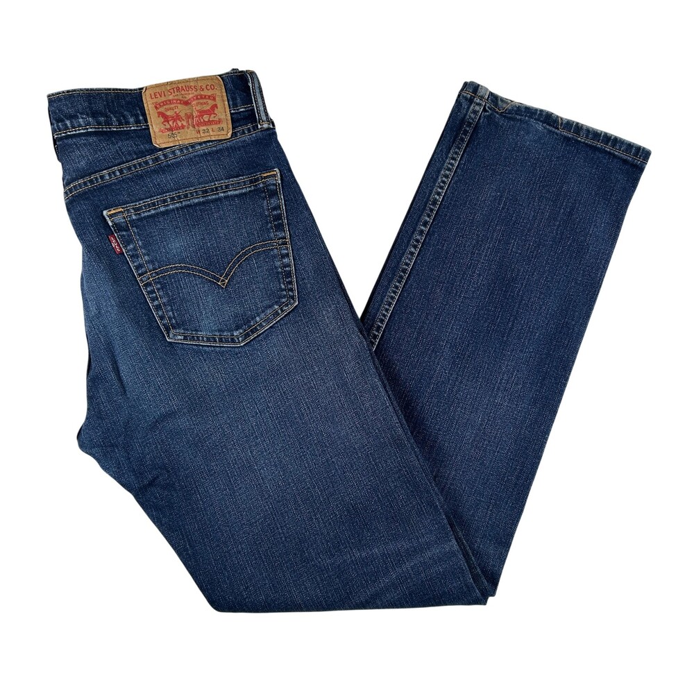 Levis 505 Jeans Mens 32x34 Medium Wash Blue Denim Straight Zip Fly Whiskering